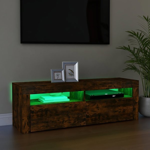 Έπιπλο TV vidaXL με φωτισμό LED, καπνιστή δρυς, 120x35x40 cm