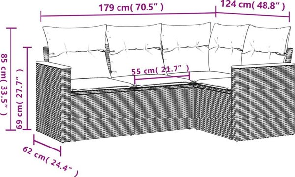 vidaXL 4-cz. zestaw wypoczynkowy do ogrodu, poduszki, czarny rattan PE