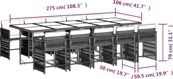 vidaXL Σετ Επίπλων Κήπου 11 Τεμαχίων από Πολυρατάν με Μαξιλάρια, Μπεζ