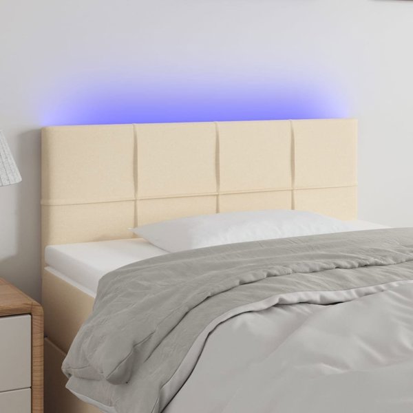 vidaXL Zaglowek do lozkou me LED, krem, 90x5x78/88 cm, tisxania