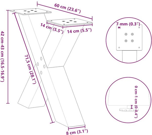 vidaXL Πόδια Τραπεζιού σε Σχήμα X 2 Τεμ. Ανθρακί