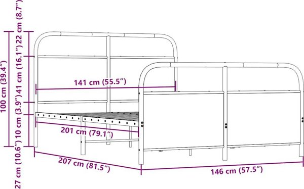 vidaXL Μεταλλικό Πλαίσιο Κρεβατιού, Δρυς Sonoma, 140x200 cm