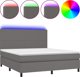 vidaXL Λουτζκο κοντινενταλ με στρώμα και LED, γκρι οικολογικό δέρμα 160x200 cm