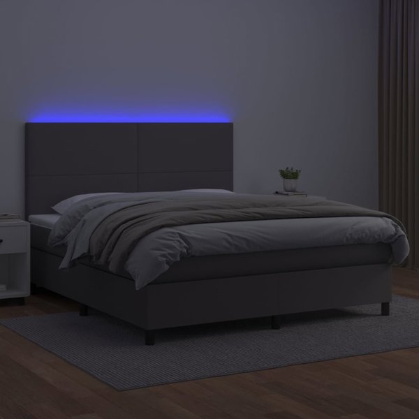 vidaXL Λουτζκο κοντινενταλ με στρώμα και LED, γκρι οικολογικό δέρμα 160x200 cm