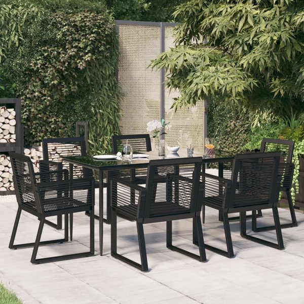 Σετ επίπλων κήπου 7 τεμαχίων, μαύρο, από rattan PVC