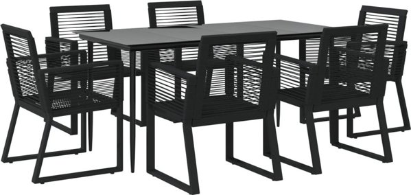 Σετ επίπλων κήπου 7 τεμαχίων, μαύρο, από rattan PVC
