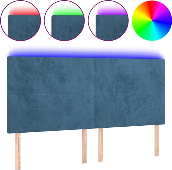 vidaXL Zaglowek do lozka z LED, ciemnoniebieski, 180x5x118/128 cm