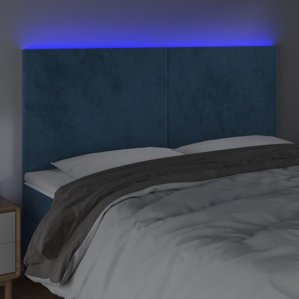 vidaXL Zaglowek do lozka z LED, ciemnoniebieski, 180x5x118/128 cm