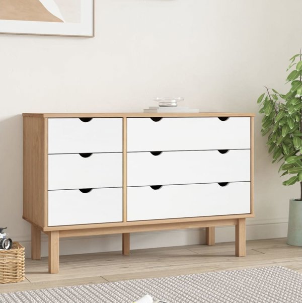 vidaXL Συρταριέρα, καφέ-λευκή, 113,5x39,5x73 cm, μασίφ πεύκο
