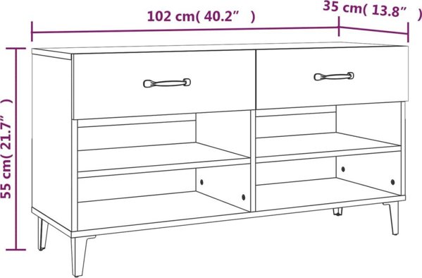 vidaXL Szafka na buty, λευκή, 102x35x55 εκ., συνθετικό ξύλο