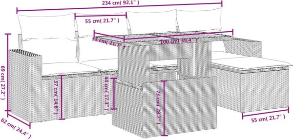 vidaXL Σετ Επίπλων Κήπου 6 Τεμαχίων με Μαξιλάρια, Μπεζ, Πολυρατάν