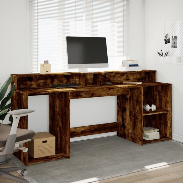 vidaXL Γραφείο με LED φωτισμό καπνισμένη δρυς 200x55x91 cm
