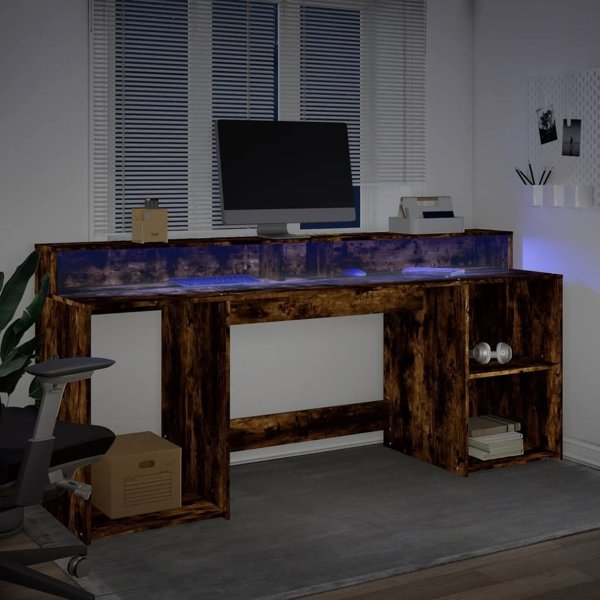 vidaXL Γραφείο με LED φωτισμό καπνισμένη δρυς 200x55x91 cm