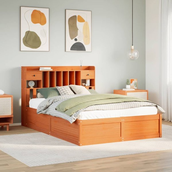 vidaXL Λίκνο κερωμένο καφέ ξύλο πεύκου 140x200 cm χωρίς στρώμα