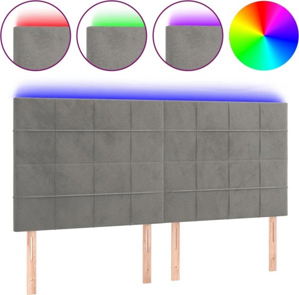 vidaXL Zaglowek do lozka me to LED, jasnoszary, 200x5x118/128 cm, aksamit