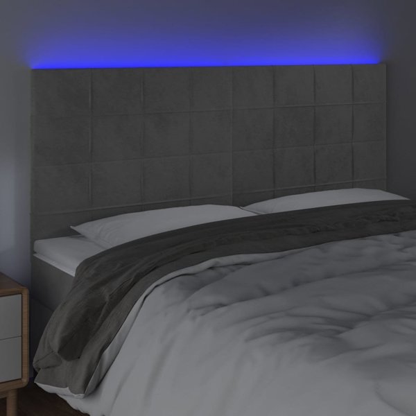 vidaXL Zaglowek do lozka me to LED, jasnoszary, 200x5x118/128 cm, aksamit