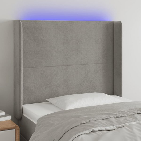 vidaXL Κεφαλάρι κρεβατιού με LED, ανοιχτό γκρι, 83x16x118/128 cm, βελούδο