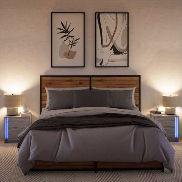 vidaXL Σετ 2 κομοδίνων με LED γκρι δρυς σονόμα