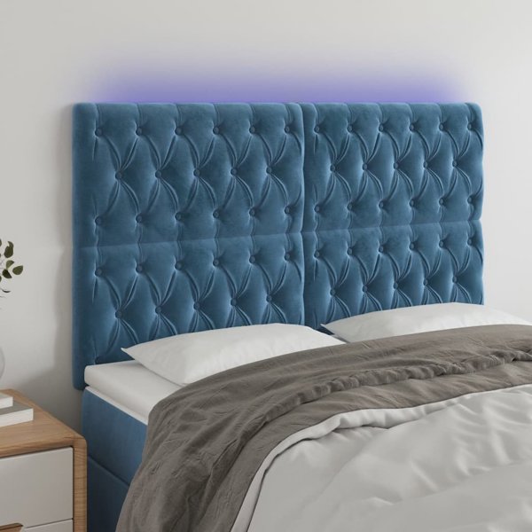 Zaglowek do lozka z LED ciemnoniebieski, 144x7x118/128 cm