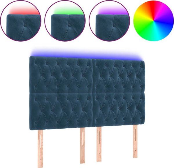 Zaglowek do lozka z LED ciemnoniebieski, 144x7x118/128 cm