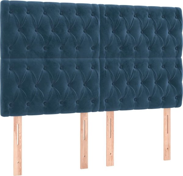 Zaglowek do lozka z LED ciemnoniebieski, 144x7x118/128 cm