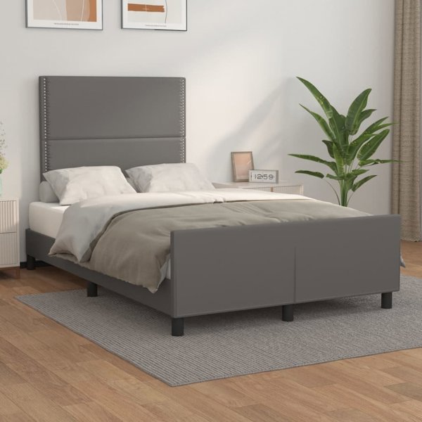 vidaXL Κρεβατοκάμαρα με Κεφαλάρι, Γκρι, 120x200 cm, Συνθετικό Δέρμα