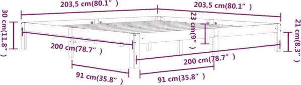 vidaXL Κορνίζα κρεβατιού από συμπαγές πεύκο, 200 x 200 cm