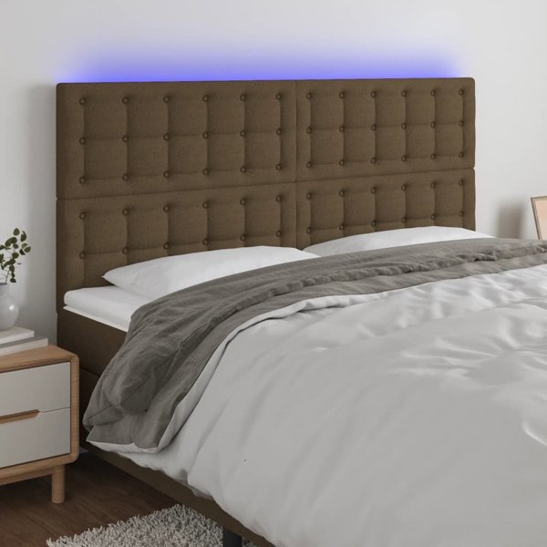 Προσκέφαλο κρεβατιού vidaXL με LED, σκούρο καφέ, 200x5x118/128 cm, υφασμάτινο