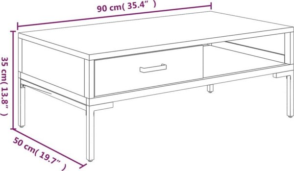 vidaXL vidaXL Stolik kawowy, 90x50x35 cm, lite drewno sosnowe z odzysku