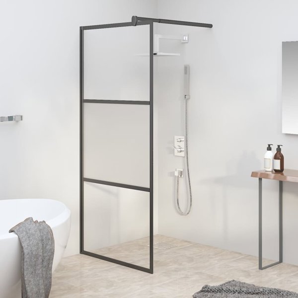 vidaXL Πάνελ ντους από ημι-ματ ESG γυαλί 80x195 cm, μαύρο