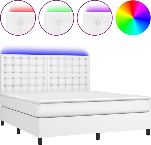 vidaXL Λουτζκο κοντινεντάλ με στρώμα και LED, λευκό οικοδερμα, 180x200 εκ.