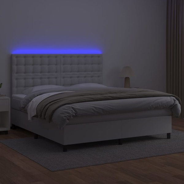 vidaXL Λουτζκο κοντινεντάλ με στρώμα και LED, λευκό οικοδερμα, 180x200 εκ.