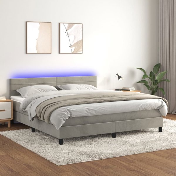 vidaXL Lozko kontynentalne z materacem i LED szare 160x200cm aksamit