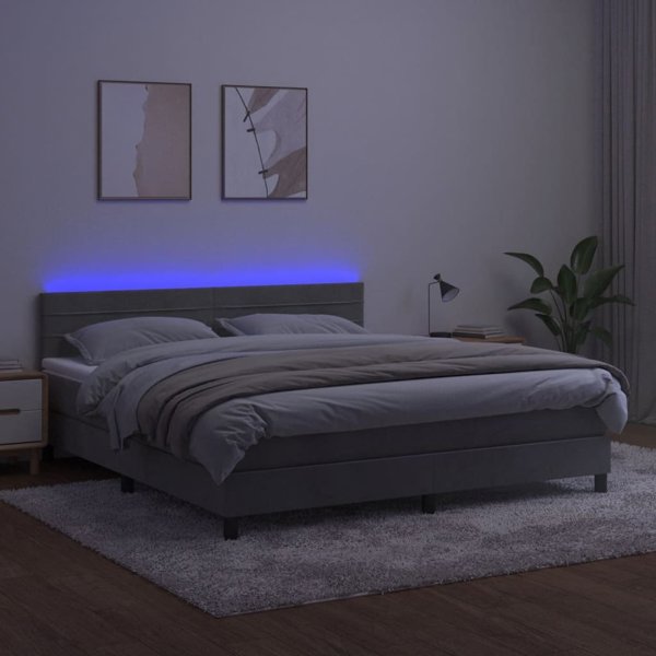vidaXL Lozko kontynentalne z materacem i LED szare 160x200cm aksamit