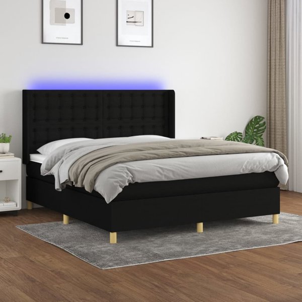 vidaXL Κρεβάτι Continental με Στρώμα, Μαύρο, Υφασμάτινο, 180x200 cm