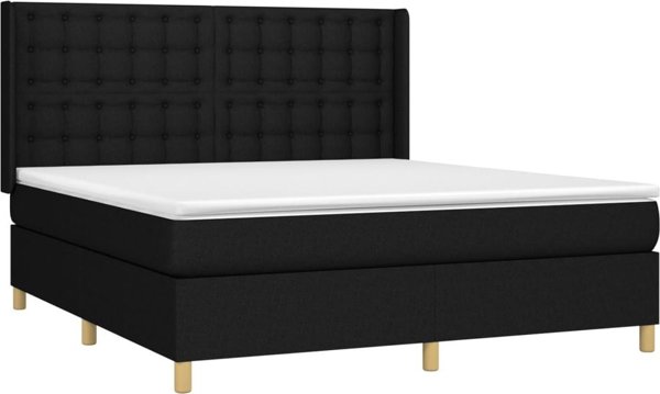 vidaXL Κρεβάτι Continental με Στρώμα, Μαύρο, Υφασμάτινο, 180x200 cm