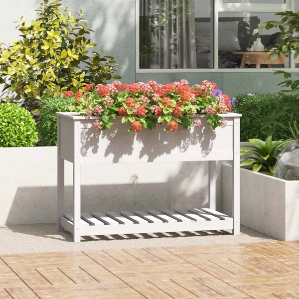 vidaXL Donica z polka biala 111,5x54x81 cm lite drewno sosnowe