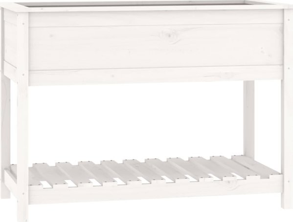 vidaXL Donica z polka biala 111,5x54x81 cm lite drewno sosnowe