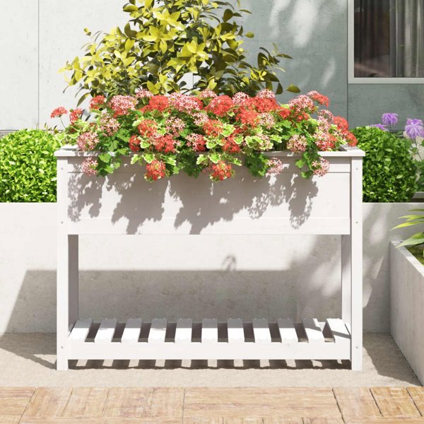 vidaXL Donica z polka biala 111,5x54x81 cm lite drewno sosnowe