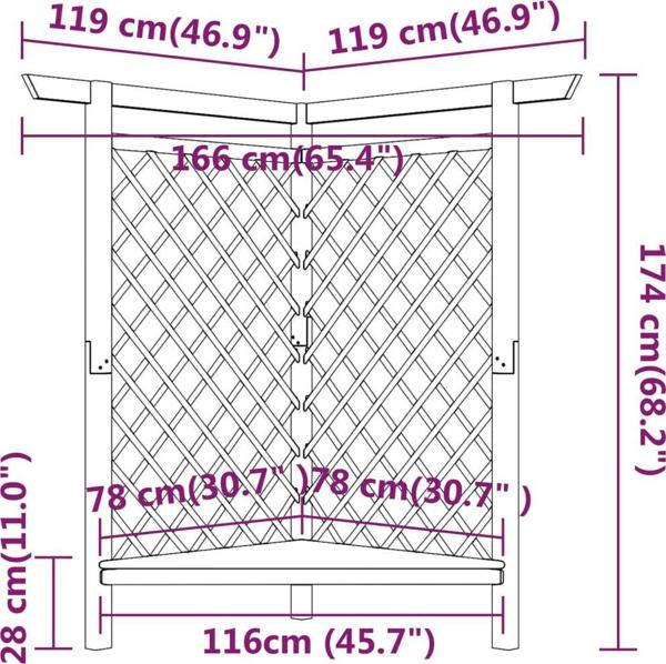 vidaXL Narozna pergola z lawka, 166x81x174 cm, impregnowana sosna