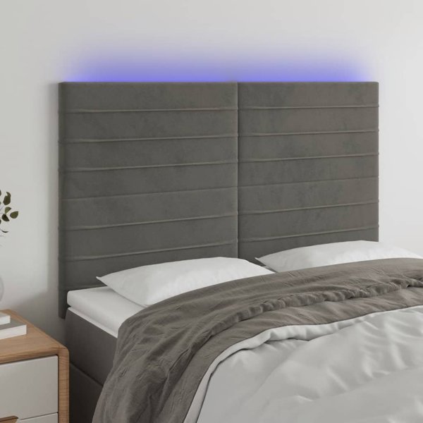 vidaXL Κεφαλάρι για κρεβάτι με LED, σκούρο γκρι, 144x5x118/128 cm, βελούδο
