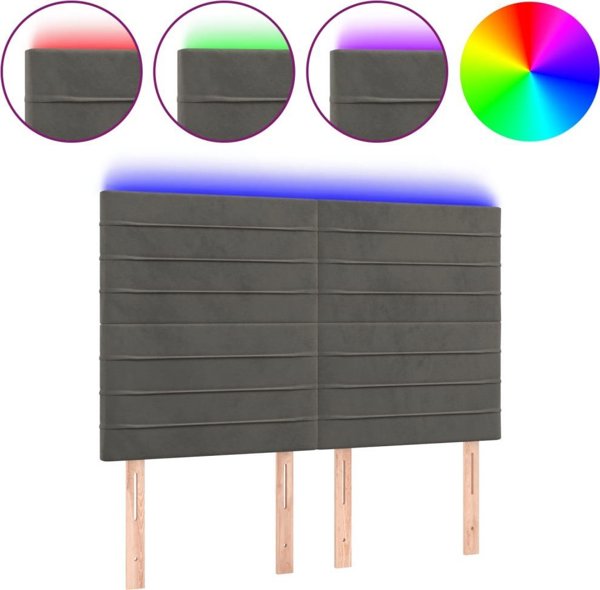 vidaXL Κεφαλάρι για κρεβάτι με LED, σκούρο γκρι, 144x5x118/128 cm, βελούδο
