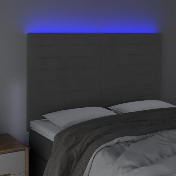 vidaXL Κεφαλάρι για κρεβάτι με LED, σκούρο γκρι, 144x5x118/128 cm, βελούδο