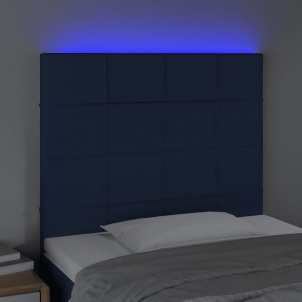 vidaXL Προσκέφαλο κρεβατιού με LED, μπλε, 90x5x118/128 cm, ύφασμα