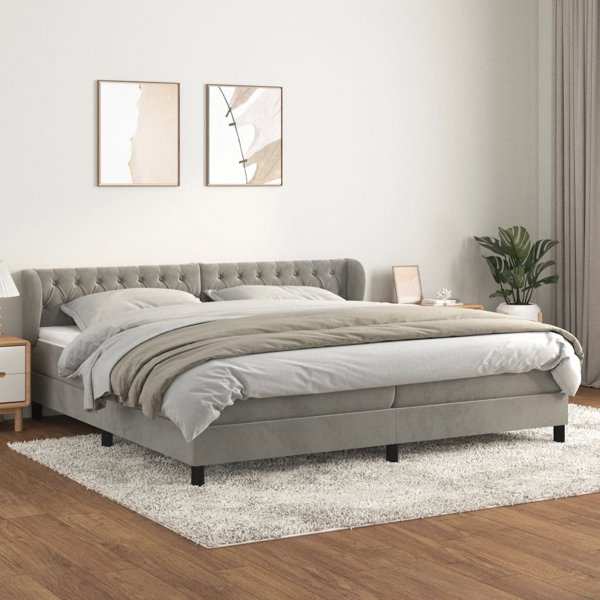 vidaXL Κρεβάτι Continental με στρώμα, ανοιχτό γκρι βελούδο 200x200 cm