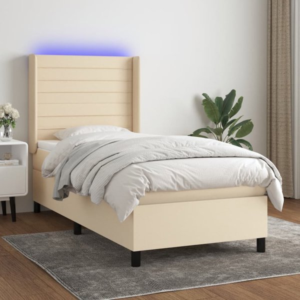 vidaXL Λουζκο κοντινεντάλε με στρώμα, κρεμ, 90x190 cm, ύφασμα