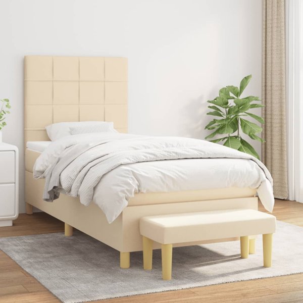 vidaXL Λύκνος κρεβάτι με στρώμα, κρεμ, ύφασμα 90x200 εκ.