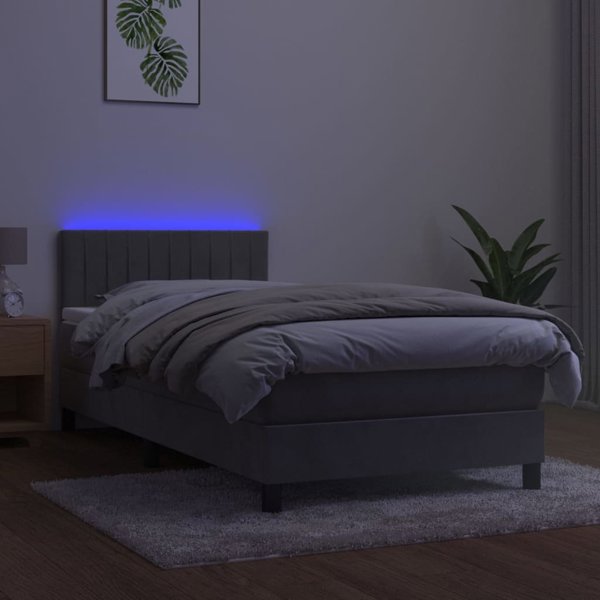 vidaXL Κρεβάτι Kontynental με Στρώμα και LED, Γκρι, 90x200 εκ, Βελουτέ