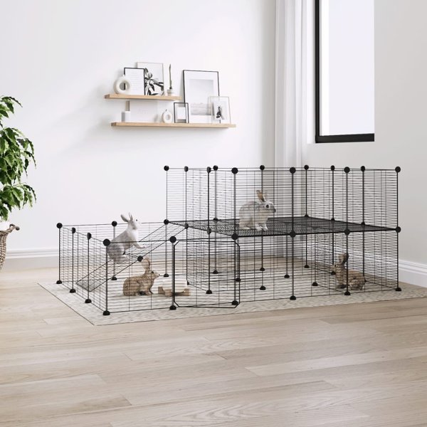 vidaXL Κλωβός για ζώα με πόρτα 44 πάνελ μαύρος 35x35 cm από ατσάλι