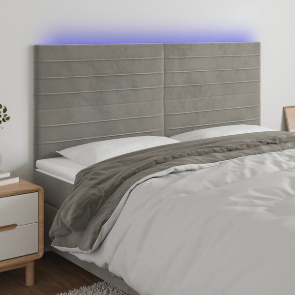 vidaXL Κεφαλάρι κρεβατιού με LED, ανοιχτό γκρι βελούδο, 200x5x118/128 cm